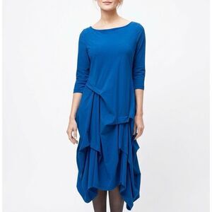 Porto SF Midi Dress Babylon NWOT Lagenlook Asymmetrical Blue 2 US Medium